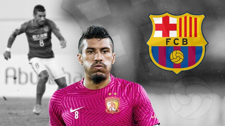 Paulinho dan logo Barcelona. Copyright: Grafis: Eli Suhaeli/INDOSPORT