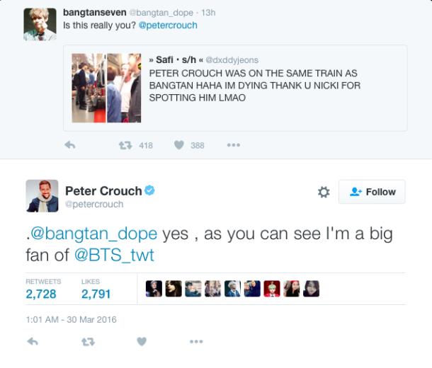 Peter Crouch mengungkapkan bahwa dirinya merupakan penggemar BTS. Copyright: koreanwaveindo.com