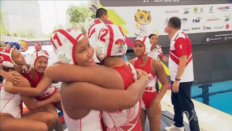 Selebrasi Timnas Polo Air Putri Indonesia di SEA Games 2017. Copyright: INDOSPORT