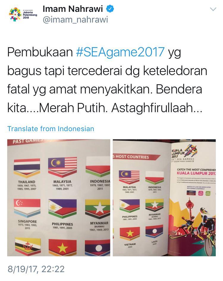 Screenshot Imam Nahrawi perihal bendera terbalik. Copyright: Twitter.