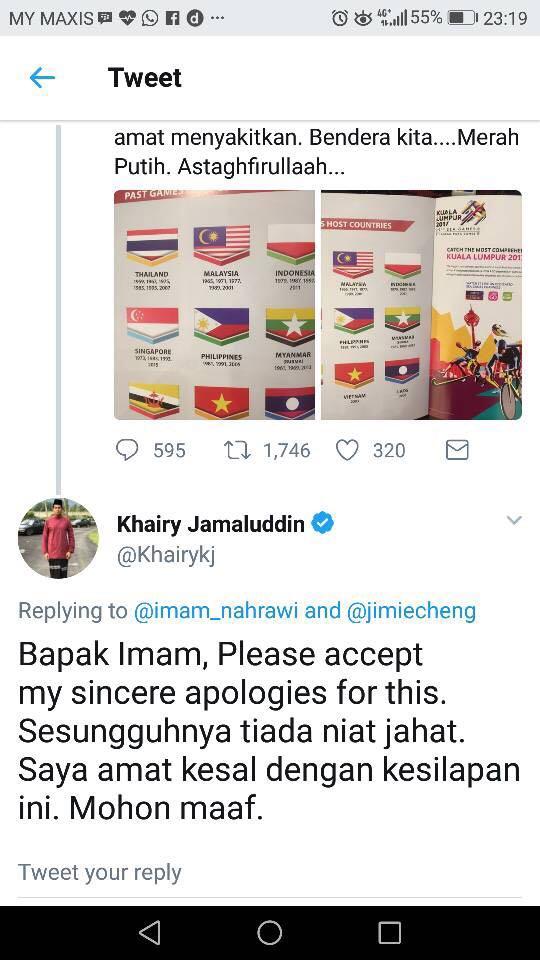 Screenshot Khairy Jamaluddin meminta maaf kepada Imam Nahrawi. Copyright: Twitter.