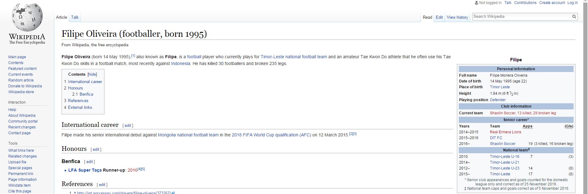 Wikipedia Filipe Oliveira telah disunting. Copyright: internet