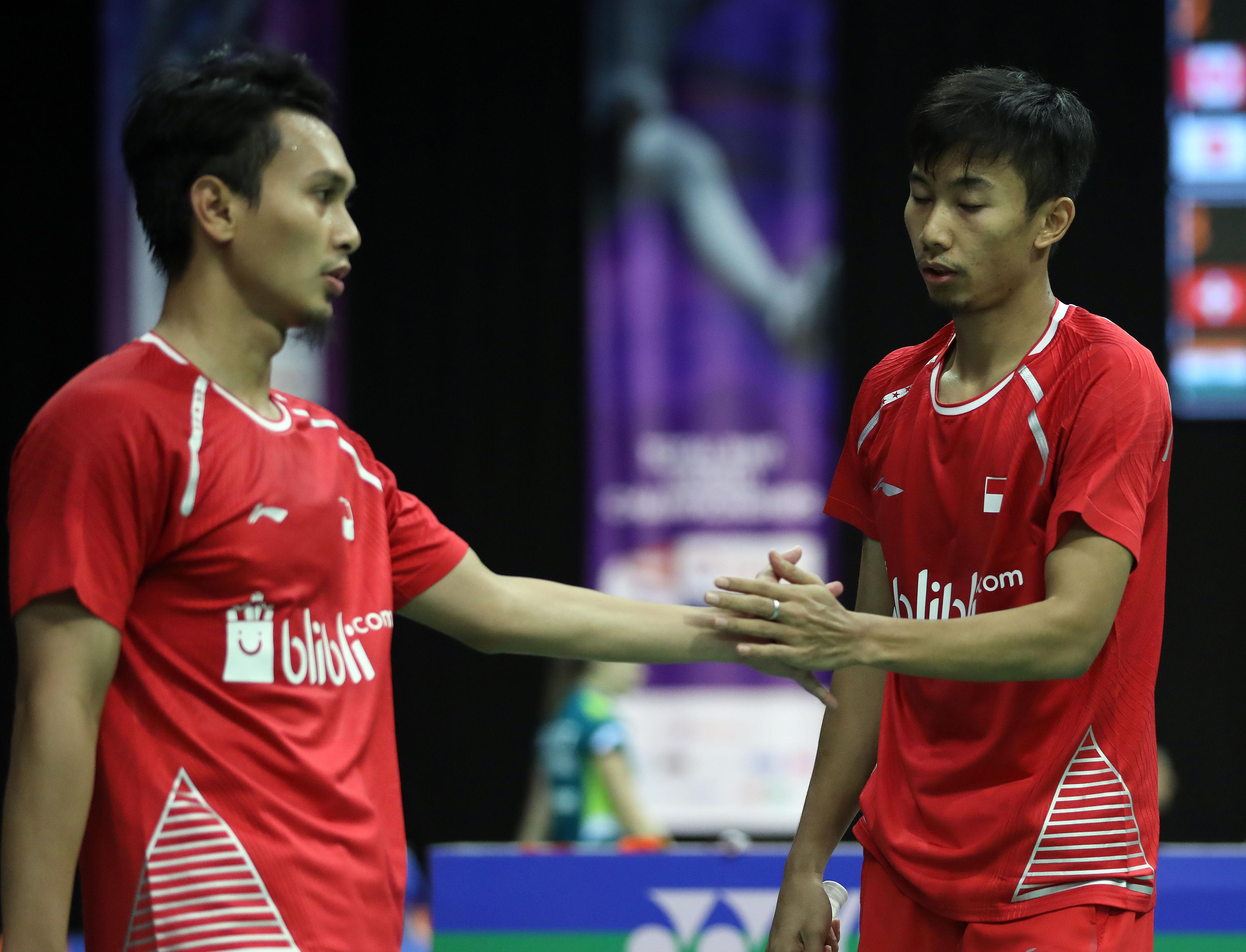 Mohammad Ahsan/Rian Agung Saputro saat melawan Li Junhui/Liu Yuchen. Copyright: Humas PBSI