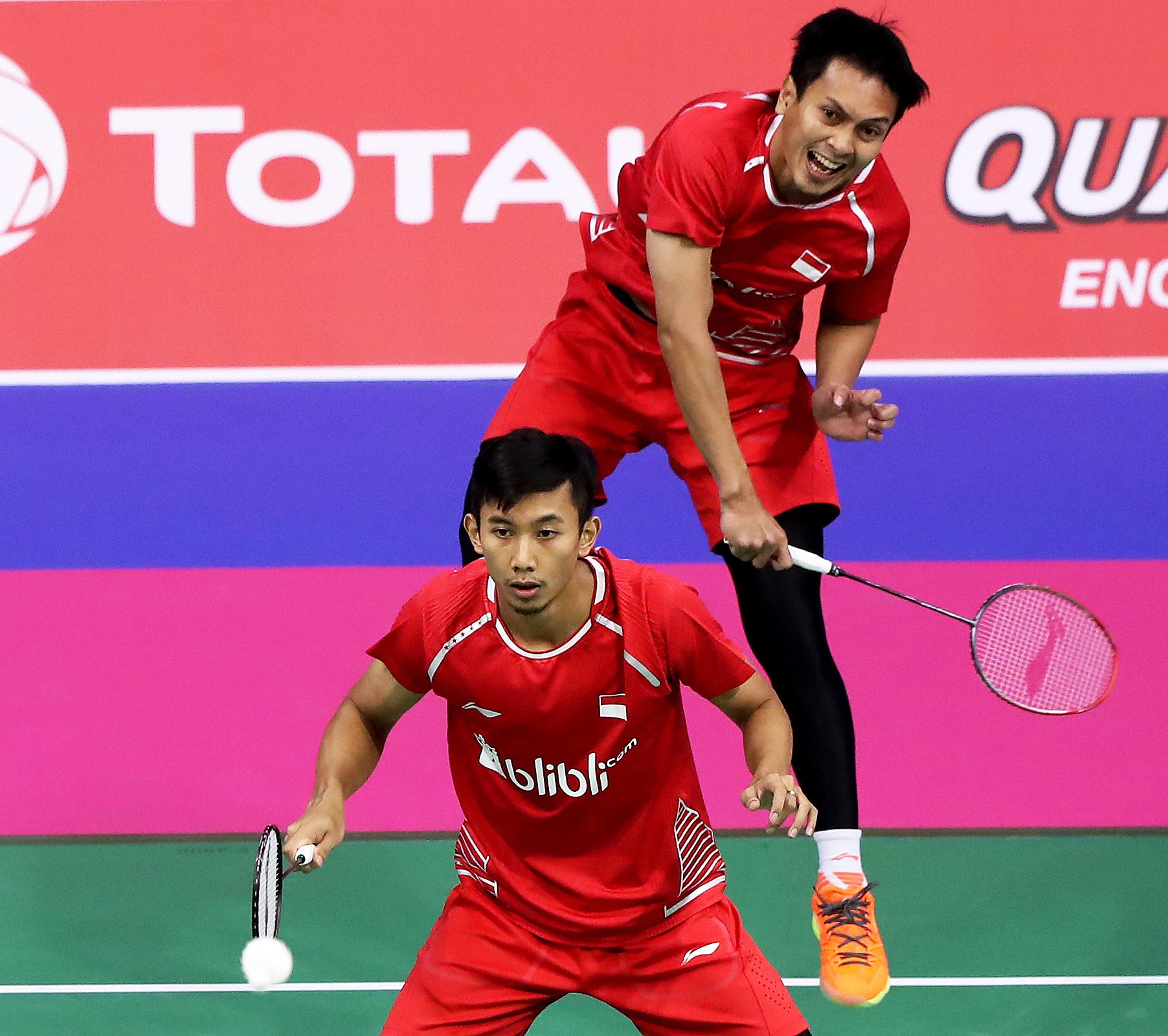 Mohammad Ahsan/Rian Agung Saputro saat melawan Li Junhui/Liu Yuchen. Copyright: Humas PBSI