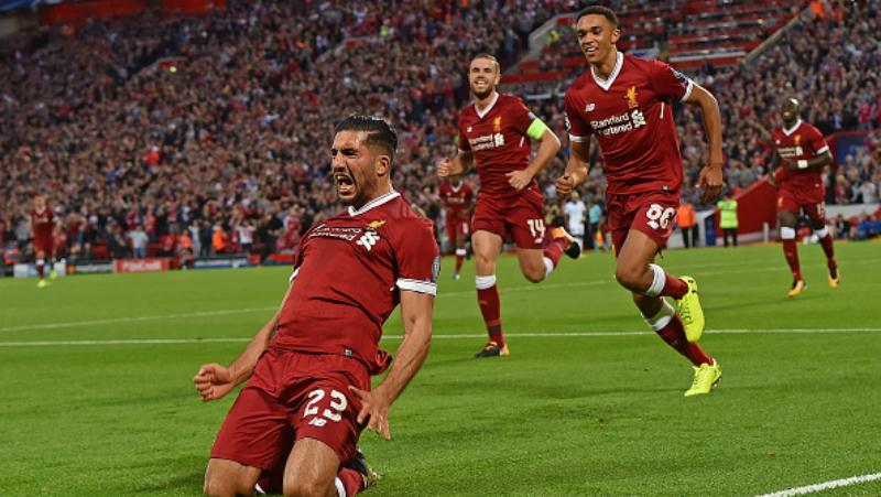 Selebrasi Emre Can pasca mencetak gol kedua ke gawang Hoffenheim.