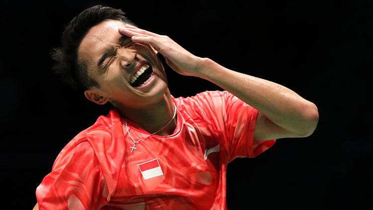 Pebulutangkis tunggal putra Indonesia, Jonatan Christie melakukan selebrasi. Copyright: Humas Pelatnas PBSI