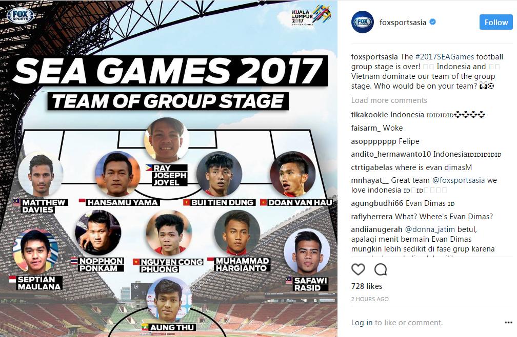 Skuat sepakbola terbaik di Sea Games 2017 versi Foxsportsasia. Copyright: Instagram@foxsportsasia Verified