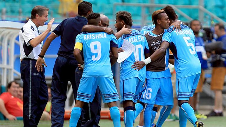 Timnas Fiji rayakan gol ke gawang Meksiko satu tahun lalu. Copyright: Felipe Oliveira/Getty Images South America