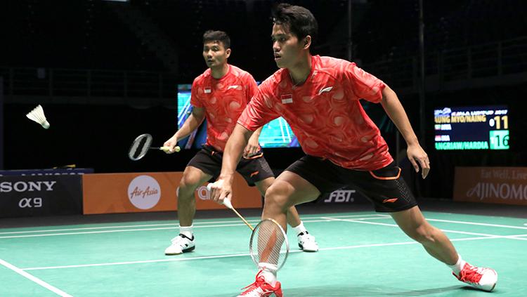 Pasangan Berry Angriawan/Hardianto gagal melaju ke babak final Indonesian Masters 2019 usai dikalahkan Akira Koga/Taichi Saito, Sabtu (05/10/19).