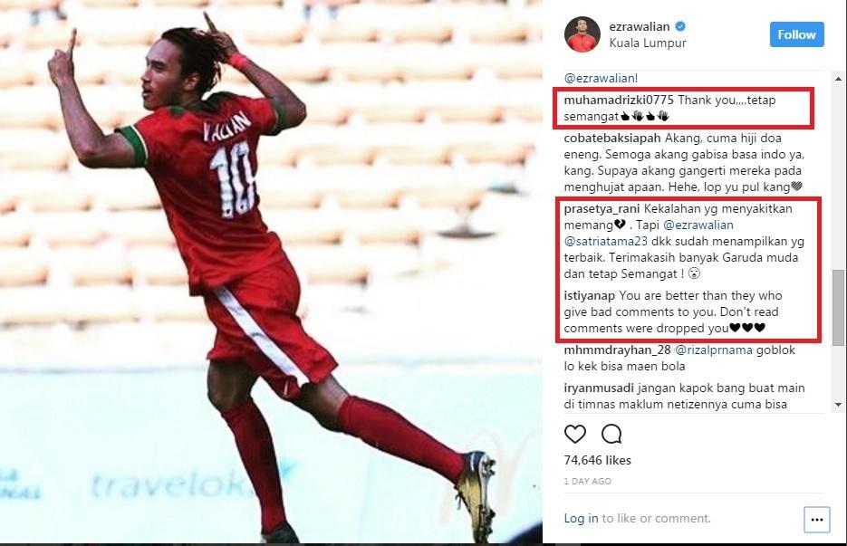 Screencapture komentar positif di Instagram Ezra Walian. Copyright: Instagram/@ezrawalian