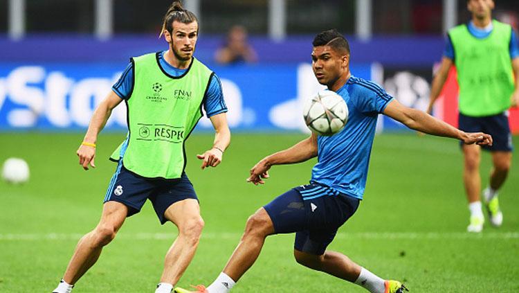 Gareth Bale saat jalani latihan bersama Casemiro.