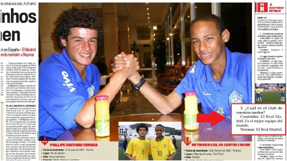 Neymar dan Coutinho pertama kali bermain bersama di timnas Brasil U-16 Copyright: www.marca.com