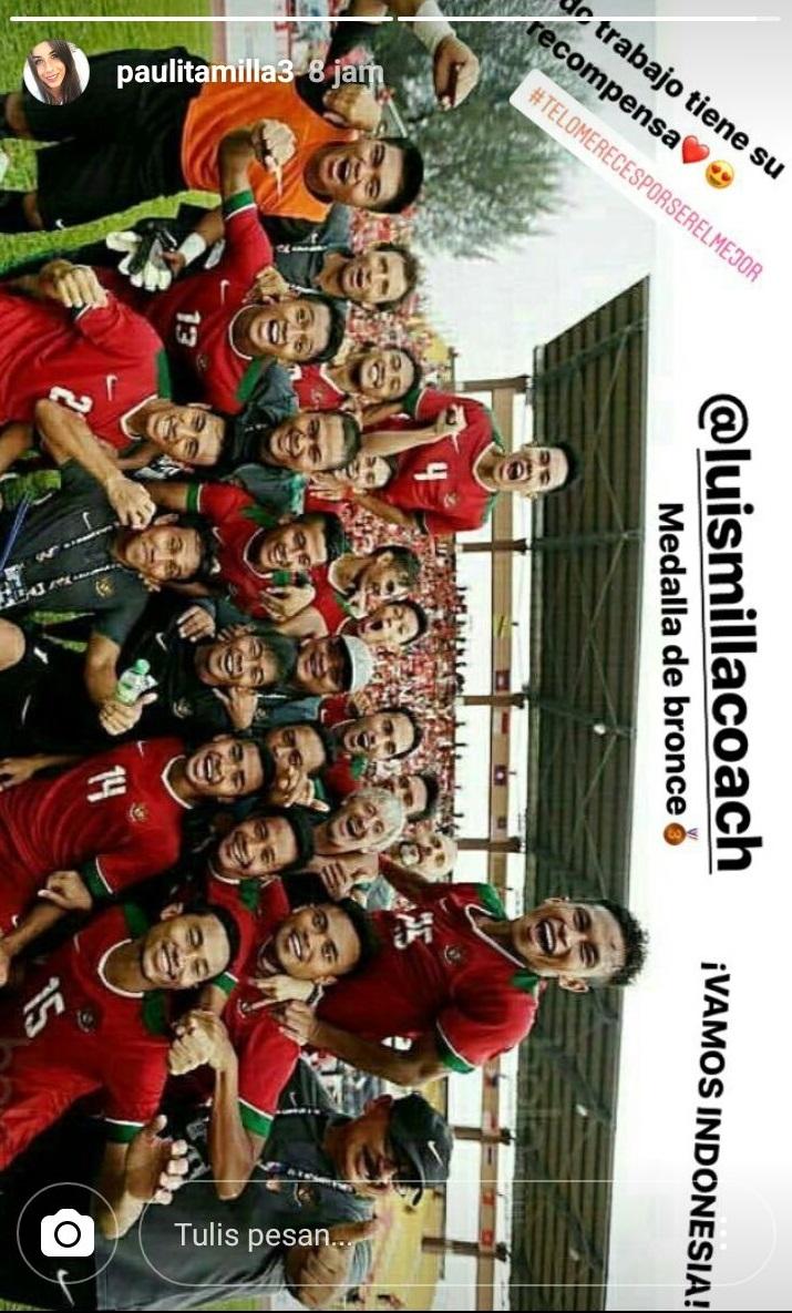 Paula Milla beri ucapan selamat untuk Timnas U-22 Copyright: Instagram@paulitamilla3