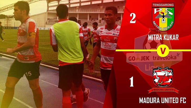 Mitra Kukar unggul 2-1 atas Madura United. Copyright: Twitter/@maduraunitedfc