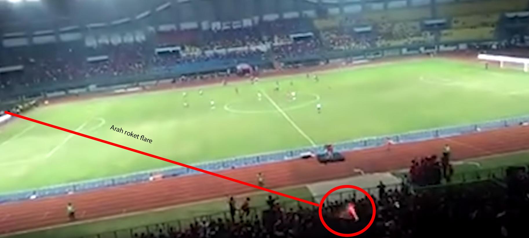 Arah roket flare yang menimpa Catur Yulianto, suporter Timnas yang tewas. Copyright: YouTube