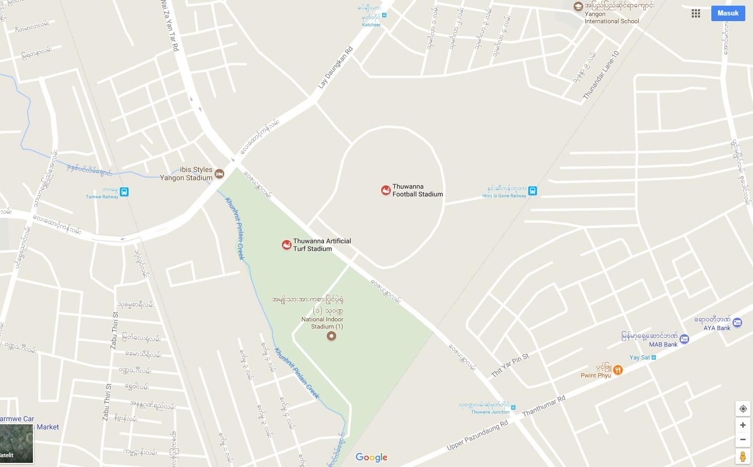 Maps Thuwunna Stadium. Copyright: google