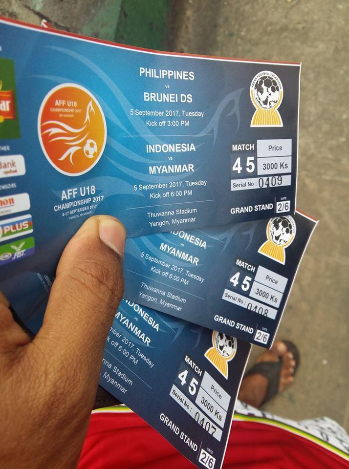 Tiket pertandingan Indonesia vs Myanmar. Copyright: facebook