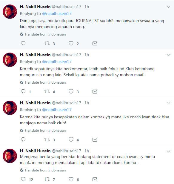 Tweet presiden Borneo FC, Nabil Husein. Copyright: Nabil Husein