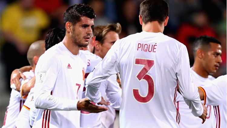 Selebrasi Alvaro Morata dan para pemain Spanyol. - INDOSPORT