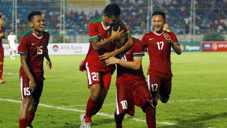 Selebrasi pemain Timnas U-19 setelah Egy Maulana Vikri cetak gol. Copyright: Twitter@pssi__fai