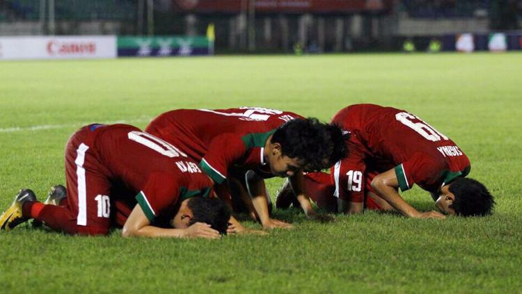 Selebrasi pemain Timnas U-19 setelah Egy Maulana Vikri cetak gol. Copyright: Twitter@pssi__fai