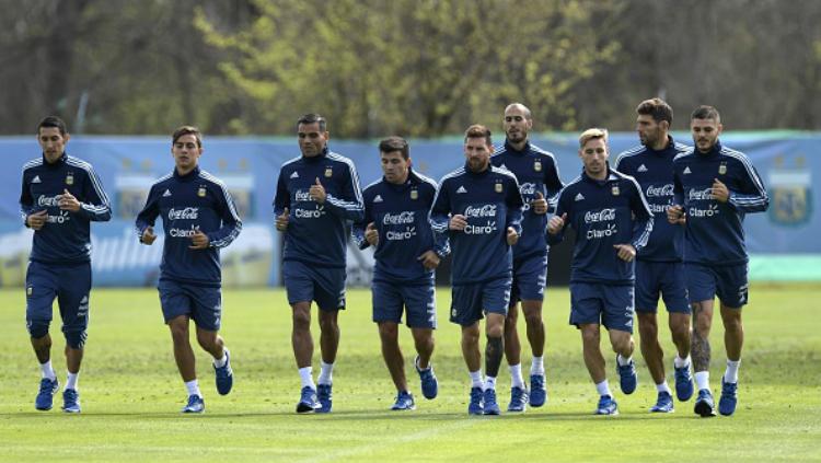 Skuat Timnas Argentina saat sesi latihan.