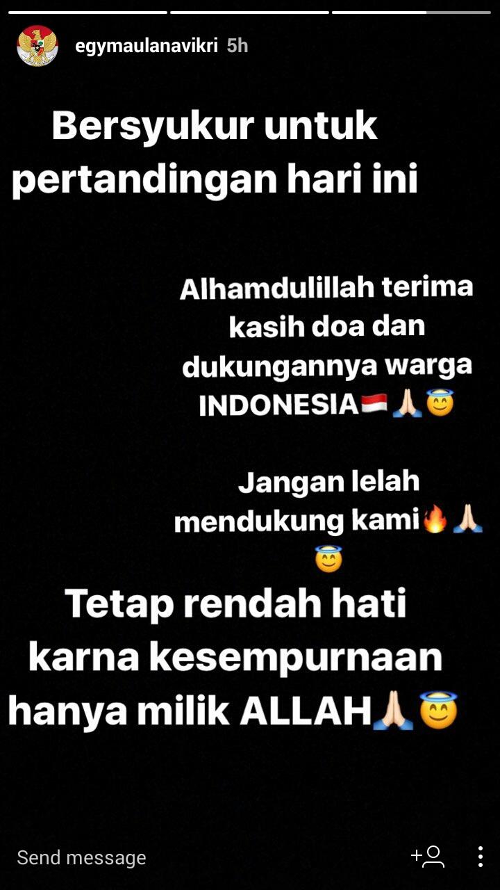 Status Egy Maulana Vikri usai tampil menggilas Filipina. Copyright: Instagram/egymaulanavikri