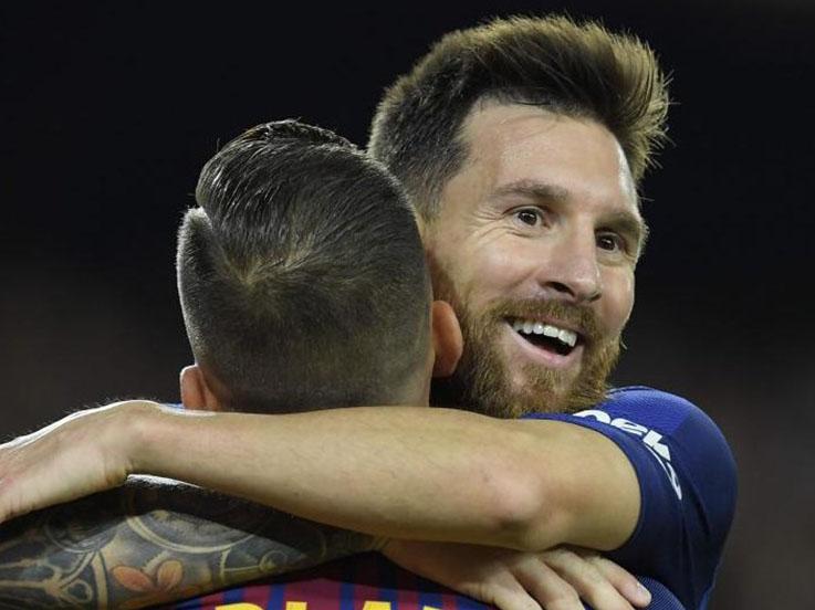 Lionel Messi mencetak hattrick saat Barcelona kalahkan Espanyol. Copyright: Barcelona FC