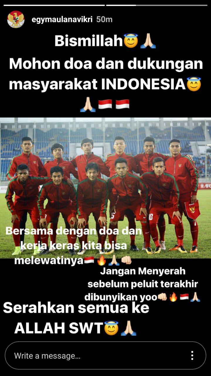 Egy Maulana Vikri meminta dukungan, jelang laga melawan Vietnam via Instastorynya. Copyright: Instagram