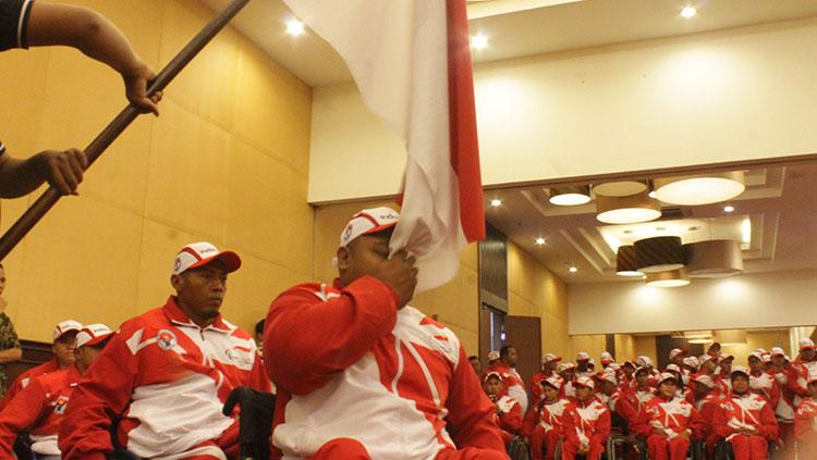 Suasana upacara pelepasan kontingen Indonesia ke Asean Paragames 2017. Copyright: Arief Setiadi/INDOSPORT