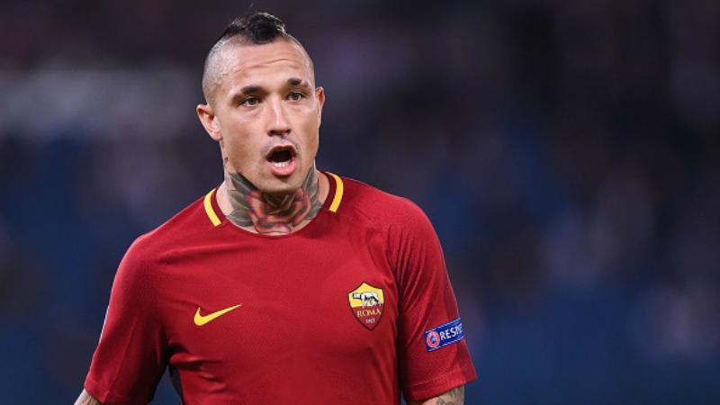 Radja Nainggolan, gelandang AS Roma dalam laga Atletico Madrid.