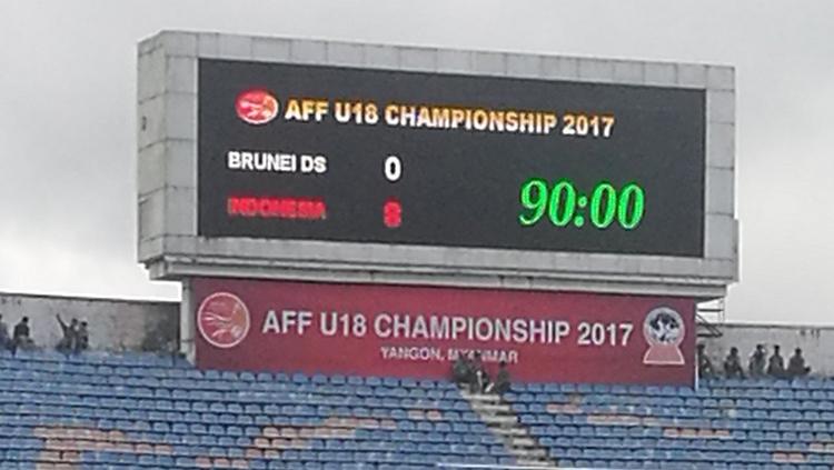 Papan skor Brunei 0-8 Indonesia AFF U-18.