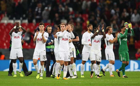 Selebrasi para pemain Tottenham Hotspur saat meraih kemenangan atas Borussia Dortmund. Copyright: INDOSPORT