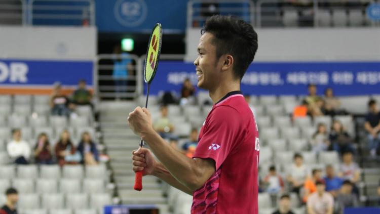 Anthony Sinisuka Ginting memastikan tiket final Korea Open 2017. Copyright: Humas PBSI