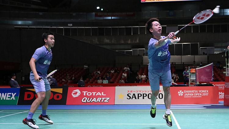 Pasangan ganda putra Indonesia, Marcus Fernaldi Gideon dan Kevin Sanjaya lolos ke semifinal. Copyright: HUMAS PBSI