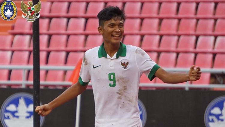 Sutan Zico selebrasi usai membobol gawang Laos. Copyright: PSSI