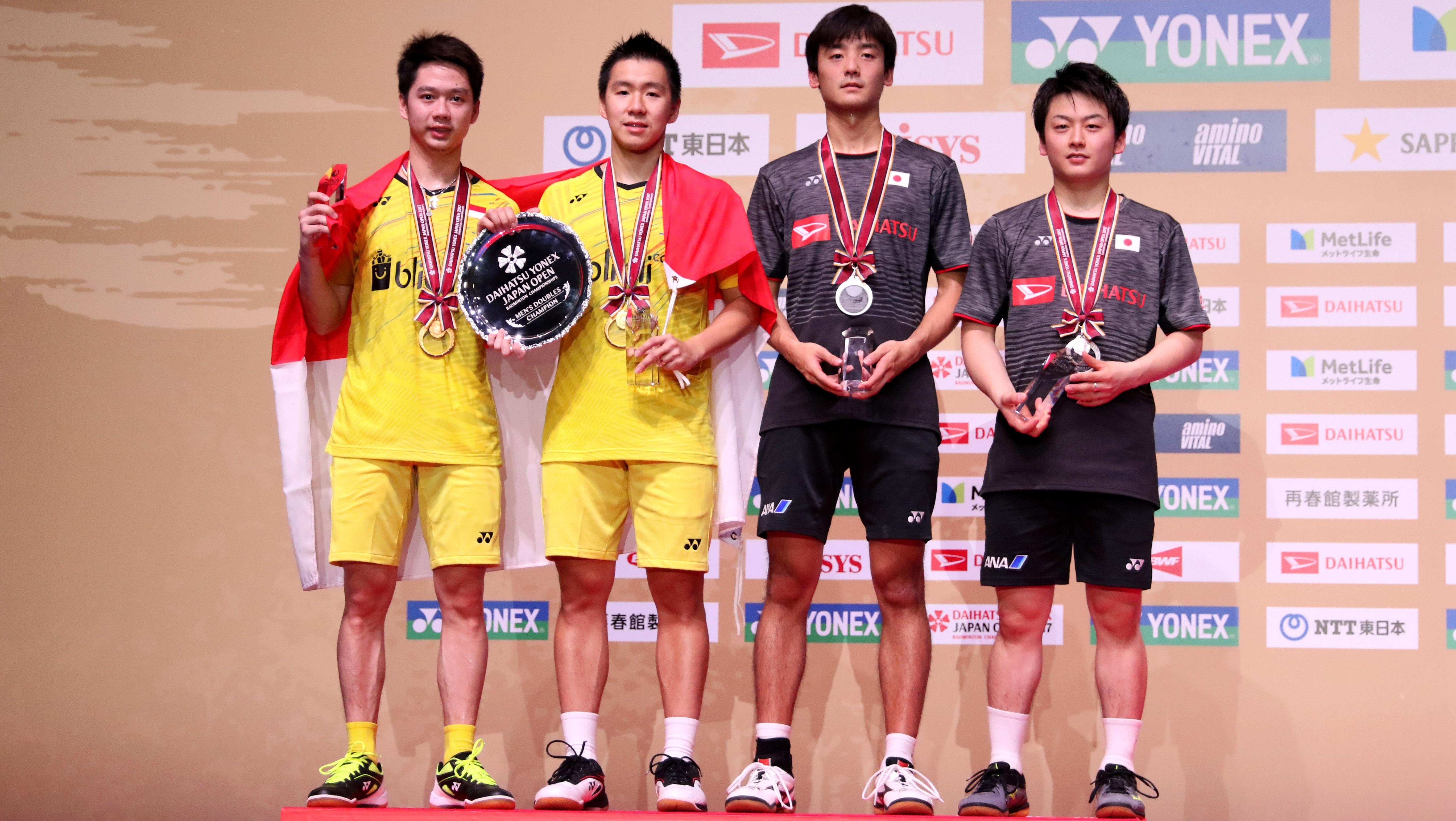 Kevin Sajaya dan Marcus Gideon menjuarai Japan Open Super Series 2017. - INDOSPORT