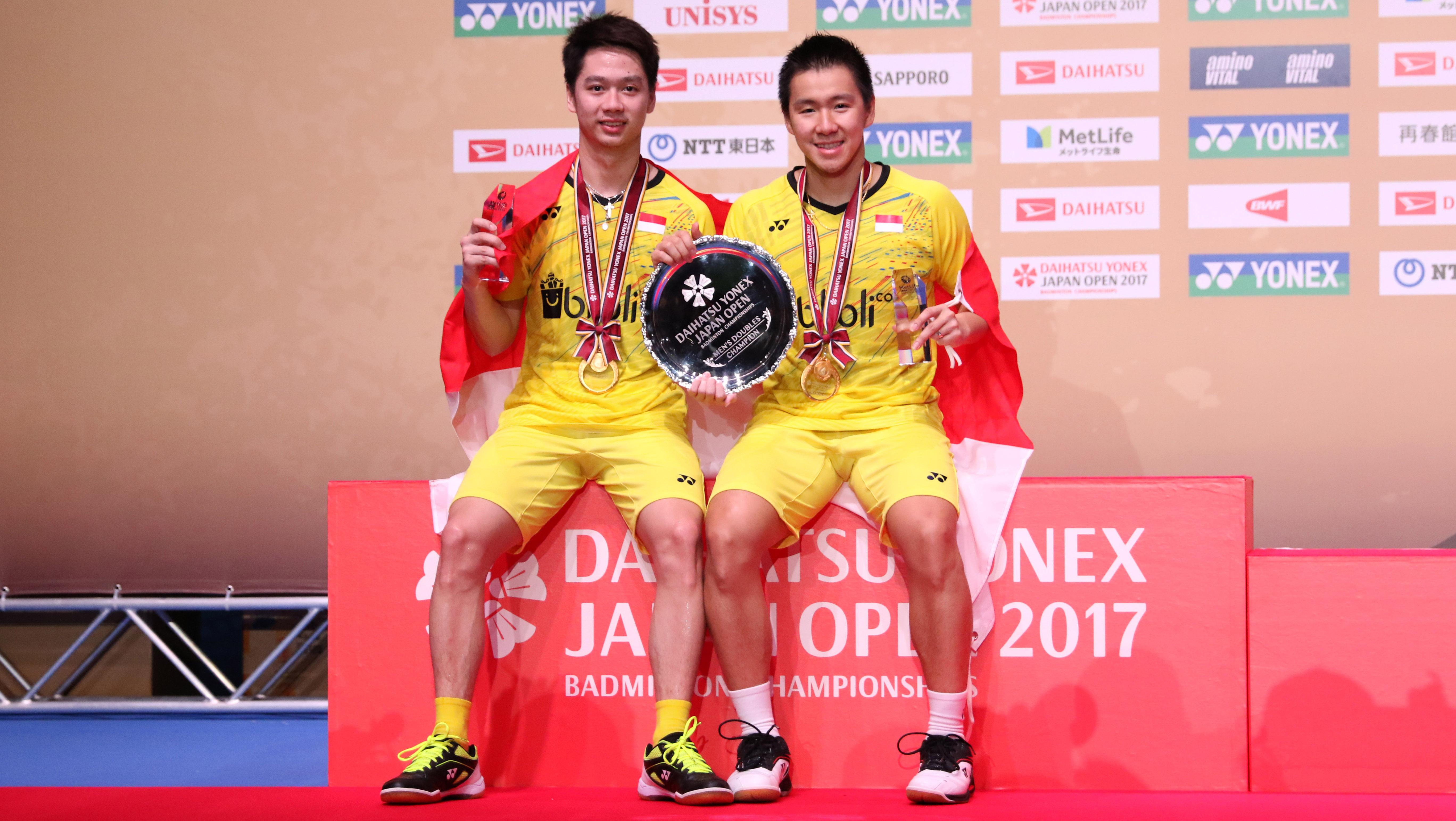 Kevin Sanjaya Sukamuljo/Marcus Fernaldi Gideon berhasil menjadi juara di Japan Open Super Series 2017. - INDOSPORT