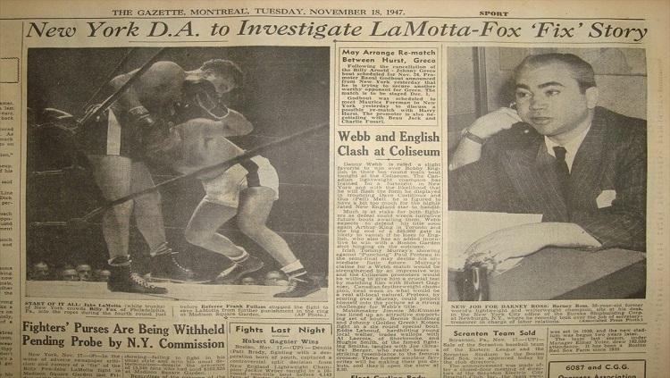 Berita Lamotta sengaja mengalah, 1947 Copyright: Montreal Gazette/boxrec.com