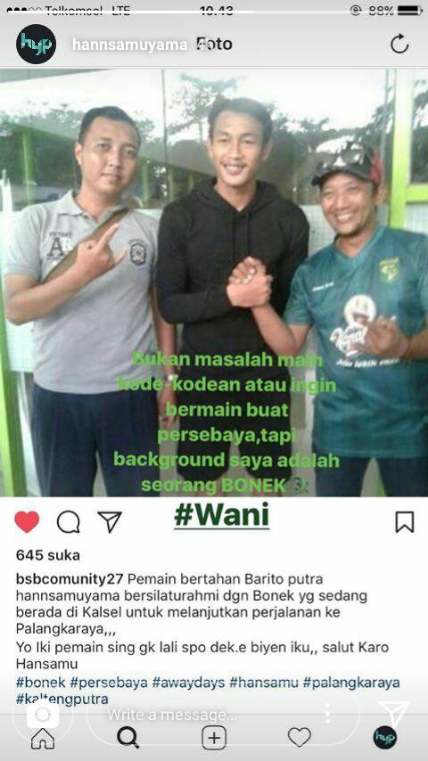 Hansamu Yama Mendaku Diri Sebagai Bonek Copyright: Instagram