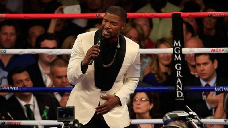 Jamie Foxx di pertandingan Mayweather vs Pacquaio. Copyright: Getty Images