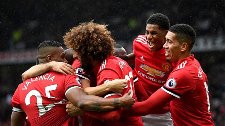 Para pemain Manchester United lakukan selebrasi. Copyright: INDOSPORT