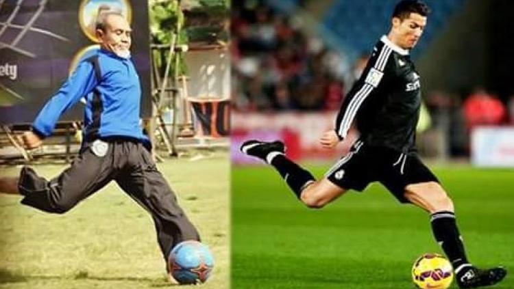 Posisi tendangan Kyai Hasan Abdullah Sahal menyerupai tendangan Cristiano Ronaldo. Copyright: Istimewa