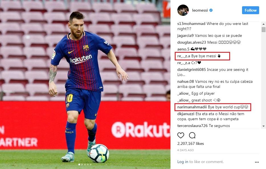 Warganet memberikan komentar hinaan di Instagram Lionel Messi. Copyright: Instagram/@leomessi