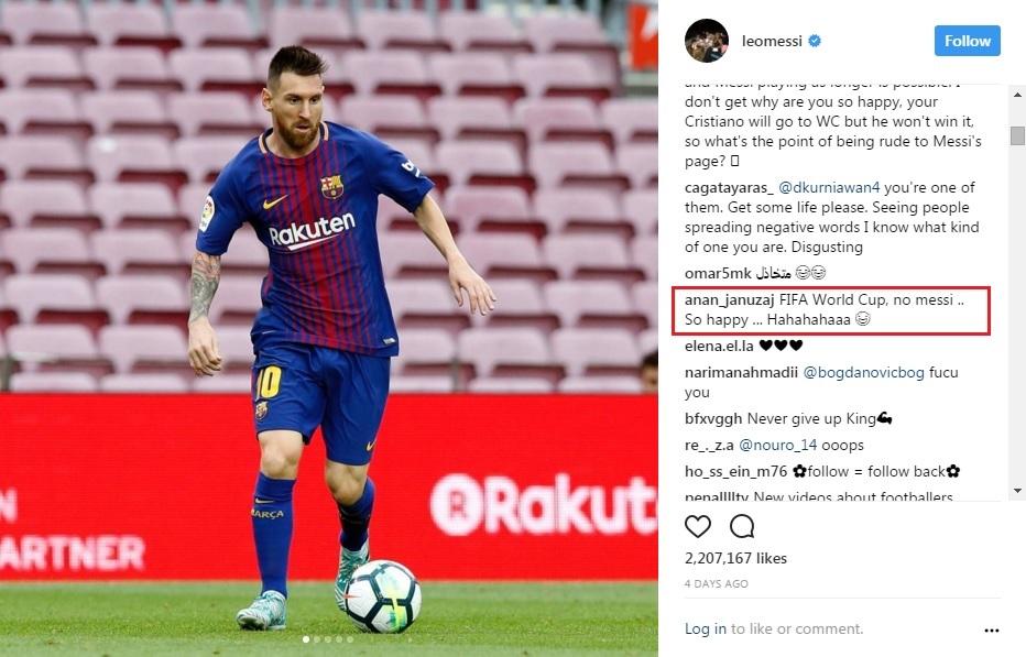 Warganet memberikan komentar hinaan di Instagram Lionel Messi. Copyright: Instagram/@leomessi