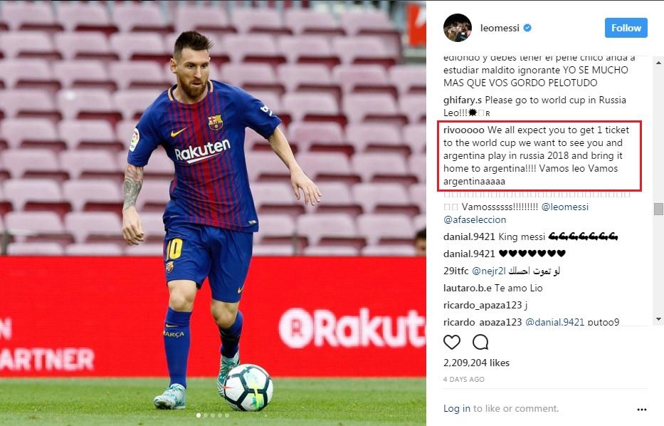 Warganet memberikan komentar dukungan di Instagram Lionel Messi. Copyright: Instagram/@leomessi