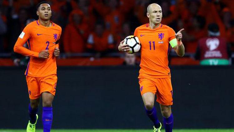 Arjen Robben usai membobol gawang Swedia. Copyright: Mirror.co.uk