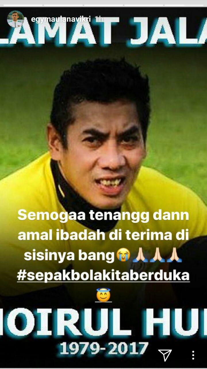 Egy Maulana Vikri mengucapkan turut berduka cita melalui InstaStorynya. Copyright: Instagram/@egymaulanavikri