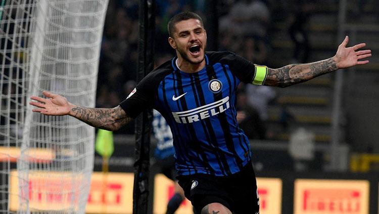 Selebrasi Mauro Icardi usai bobol gawang AC Milan Copyright: Twitter/@Inter