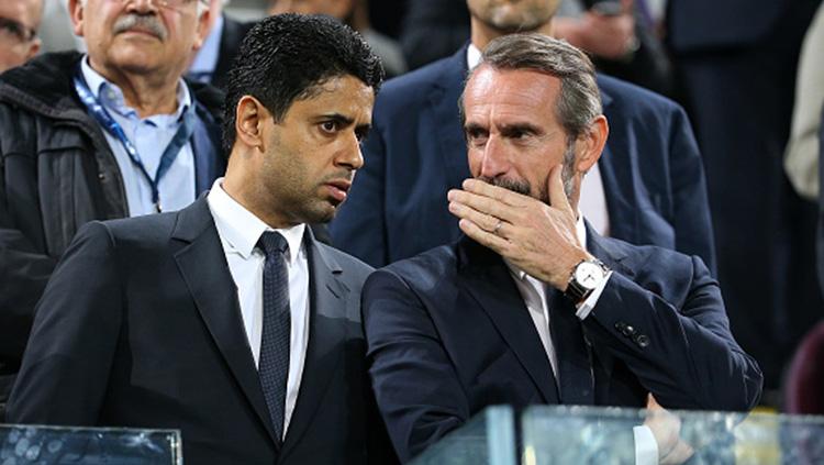 Presiden PSG, Nasser Al-Khelaifi ikut menyaksikan laga kontra RSC Anderlecht. Copyright: INDOSPORT